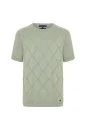 Saf Pamuk Argyle Örme Desen Bisiklet Yaka Yeşil Triko T-Shirt