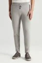Saf Pamuk Bağcık Detaylı Açık Gri Slim Fit Triko Pantolon