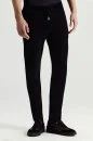Saf Pamuk Bağcık Detaylı Siyah Slim Fit Triko Pantolon