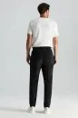 Saf Pamuk Beli Lastikli Siyah Jogger Pantolon - Thumbnail