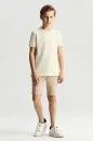 Saf Pamuk Bisiklet Yaka Krem Rengi Çocuk T-Shirt