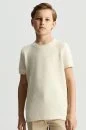 Saf Pamuk Bisiklet Yaka Krem Rengi Çocuk T-Shirt