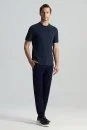 Saf Pamuk Bisiklet Yaka Lacivert Basic T-Shirt - Thumbnail