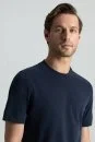 Saf Pamuk Bisiklet Yaka Lacivert Basic T-Shirt - Thumbnail