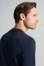 Saf Pamuk Bisiklet Yaka Lacivert Basic T-Shirt - Thumbnail