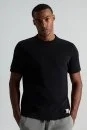 Saf Pamuk Bisiklet Yaka Siyah Basic T-Shirt - Thumbnail