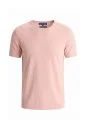 Saf Pamuk Bisiklet Yaka Somon Rengi Triko T-Shirt