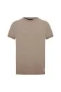 Saf Pamuk Bisiklet Yaka Vizon Rengi Basic T-Shirt - Thumbnail