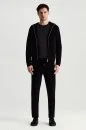 Saf Pamuk Kapüşonlu Slim Fit Siyah Hırka