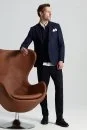 Saf Yün Bağcık Detaylı Lacivert Chino Jogger Pantolon - Thumbnail