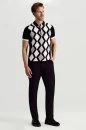 Siyah Beyaz Argyle Desen Triko Polo