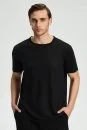 Saf Keten Siyah Bisiklet Yaka T-Shirt - Thumbnail