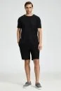 Saf Keten Siyah Bisiklet Yaka T-Shirt - Thumbnail