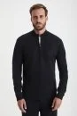 Siyah Fermuarlı Merino Yün Activewear Triko - Thumbnail