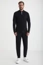 Siyah Fermuarlı Merino Yün Activewear Triko - Thumbnail
