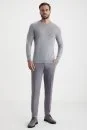 Slim Fit Bisiklet Yaka Açık Gri Merino Yün Triko - Thumbnail