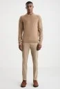 Slim Fit Bisiklet Yaka Camel Merino Yün Triko - Thumbnail