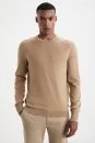 Slim Fit Bisiklet Yaka Camel Merino Yün Triko - Thumbnail