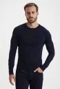 Slim Fit Bisiklet Yaka Lacivert Merino Yün Triko - Thumbnail