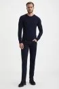 Slim Fit Bisiklet Yaka Lacivert Merino Yün Triko - Thumbnail