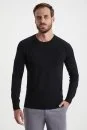 Slim Fit Bisiklet Yaka Siyah Merino Yün Triko - Thumbnail