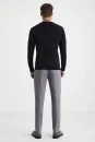 Slim Fit Bisiklet Yaka Siyah Merino Yün Triko - Thumbnail