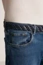 Slim Fit Lacivert Taşlanmış Denim Pantolon - Thumbnail