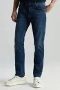 Saf Pamuk Slim Fit Lacivert Taşlanmış Denim Pantolon - Thumbnail
