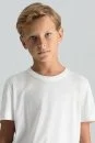 Supima Pamuk Bisiklet Yaka Tencel Beyaz Çocuk T-Shirt - Thumbnail