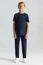 Supima Pamuk Bisiklet Yaka Tencel Lacivert Çocuk T-Shirt - Thumbnail