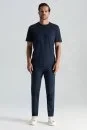 Supima Pamuk Bisiklet Yaka Tencel Lacivert T-Shirt - Thumbnail