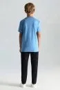 Supima Pamuk Bisiklet Yaka Tencel Mavi Çocuk T-Shirt - Thumbnail