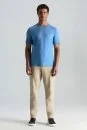 Supima Pamuk Bisiklet Yaka Tencel Mavi T-Shirt - Thumbnail