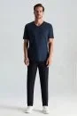Supima Pamuk V Yaka Tencel Lacivert T-Shirt - Thumbnail