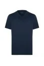 Supima Pamuk V Yaka Tencel Lacivert T-Shirt - Thumbnail