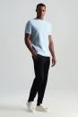 Saf Pamuk Bisiklet Yaka Mavi Basic T-Shirt - Thumbnail
