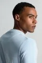 Saf Pamuk Bisiklet Yaka Mavi Basic T-Shirt - Thumbnail