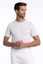 Yaka Detaylı Nakış Logolu Beyaz Triko T-Shirt - Thumbnail