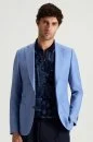 Yün-İpek-Keten Karışım Açık Mavi Blazer Ceket