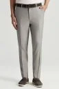 Yün Karışımlı Armür Desenli Açık Gri Chino Pantolon