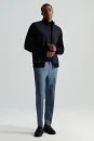 Yün Kaşmir Karışım Çelik Mavi Flanel Chino Pantolon - Thumbnail