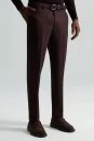 Yün Kaşmir Karışım Kahverengi Flanel Chino Pantolon - Thumbnail
