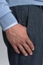 Yün Kaşmir Karışım Koyu Mavi Chino Flanel Pantolon - Thumbnail