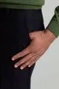 Yün Kaşmir Karışım Koyu Mavi Flanel Chino Pantolon - Thumbnail