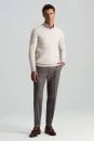 Yün Kaşmir Karışım Vizon Rengi Flanel Chino Pantolon - Thumbnail